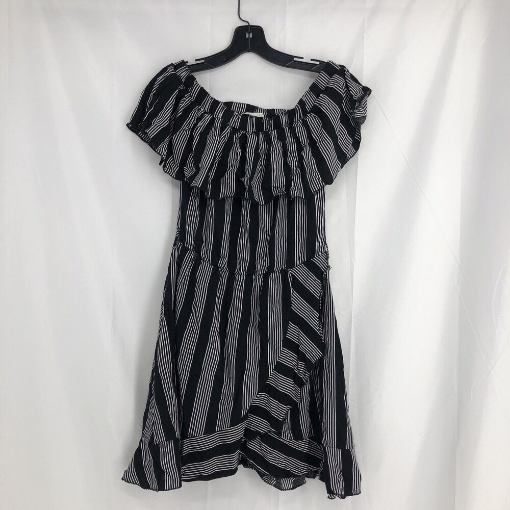 Lcw Young Women's Black And White Striped Mini Dress Size Medium M